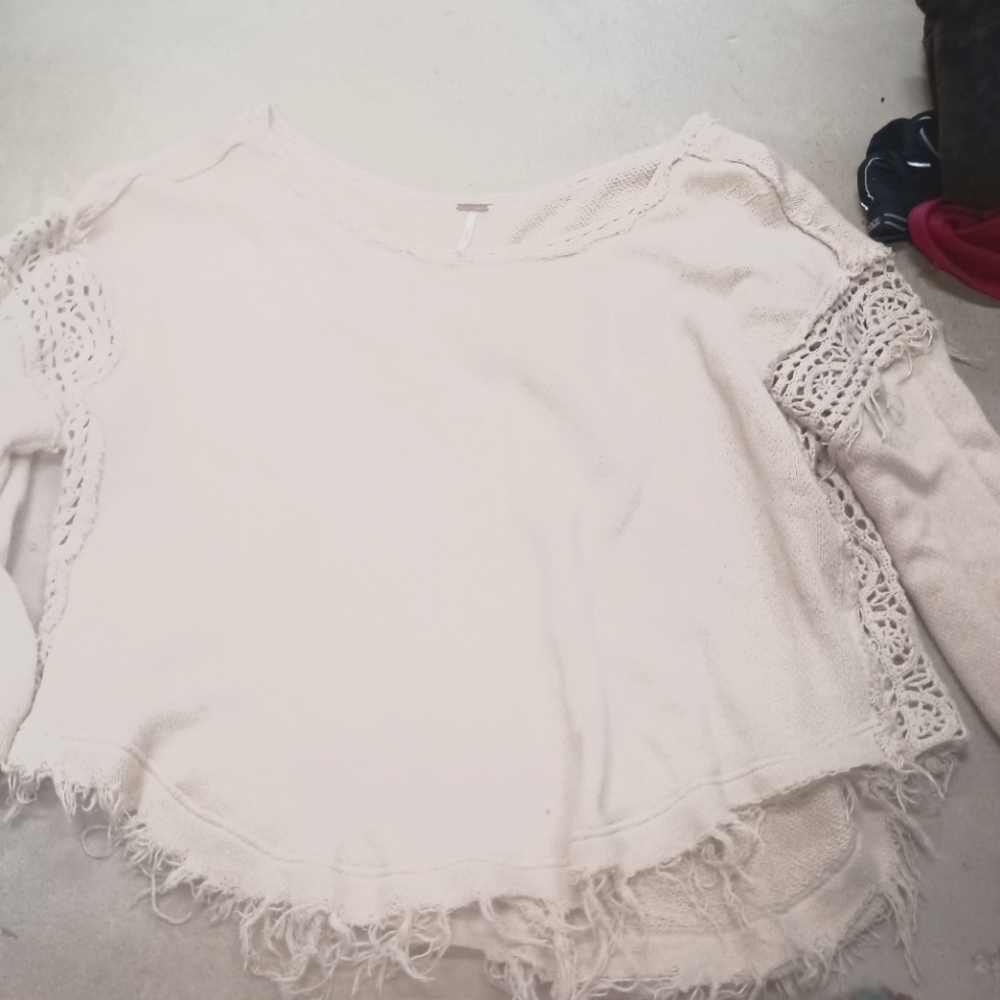 Free People Cream Cropped Asymmetrical Blouse